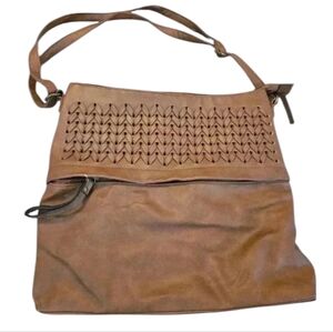 Cato's Brown Leather Shoulder Bag With Paisley interior.
